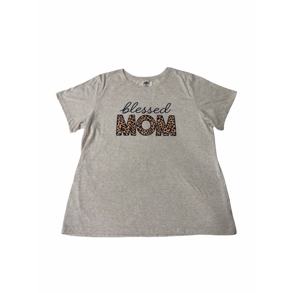Blessed Mom Graphic Tee Women's XL 16-18 Leopard Print Shirt Casual Mother Top